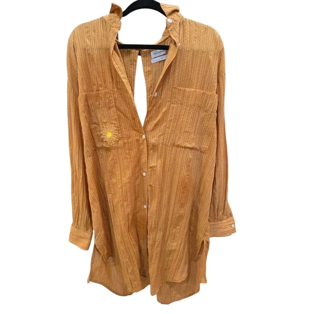 Urban Outfitters Dress SZ L Kennedy Cover UP Sun‎ Cotton Tunic Shirt Yellow #435 - Picture 5 of 13